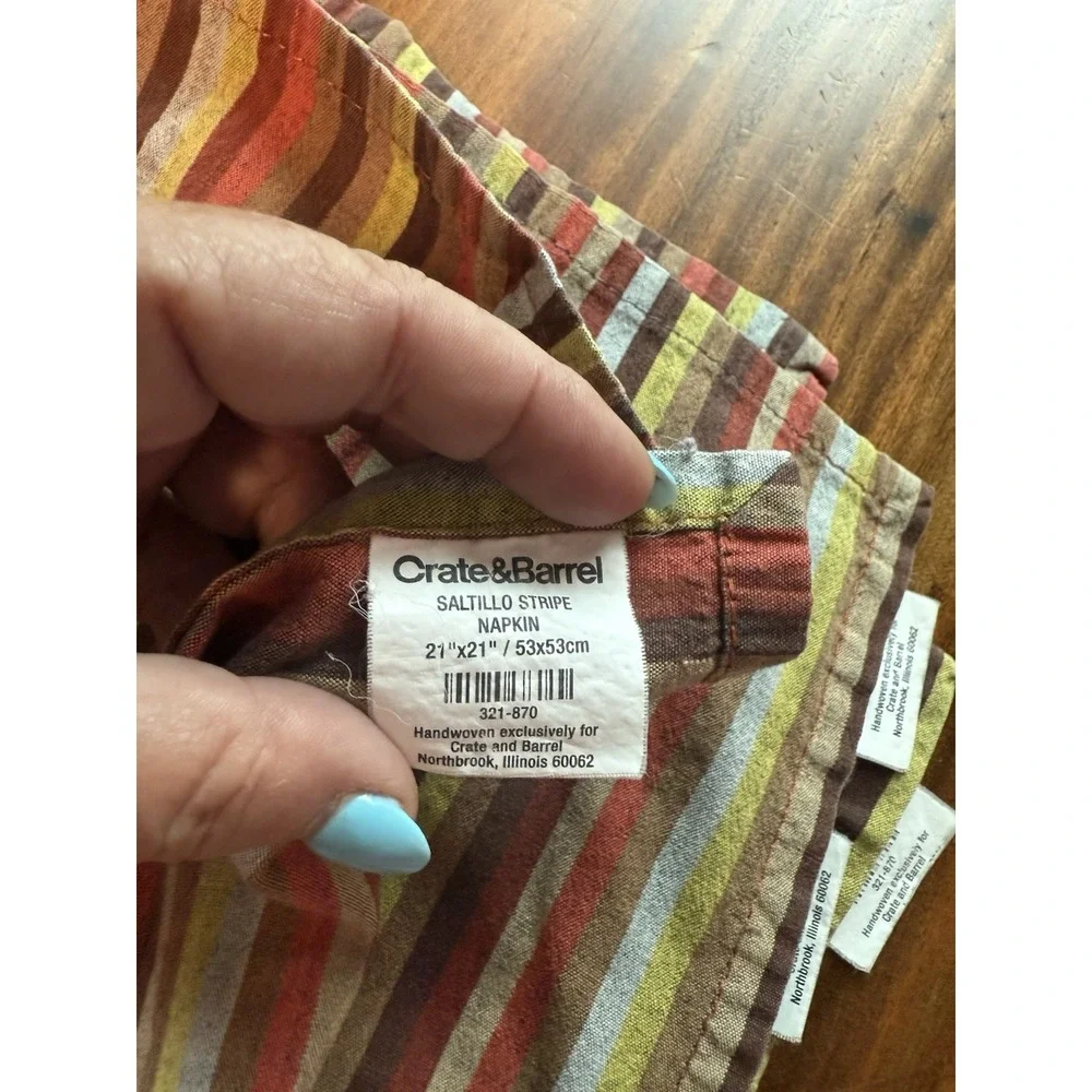 Lof of 8 Crate & Barrel Satillo Stripe Cloth All Cotton 21x21 Napkin Set